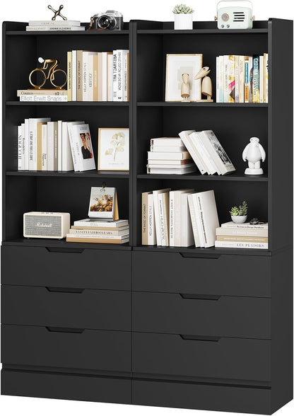 DICTAC Bookcase Set of 2 with 3 Drawers 73.23'' Bookshelf Storage Cabinets with Shelves and Drawers Kitchen Pantry with Microwave Stand,Storage Organizer for Living Room,Office,Study,Bathroom