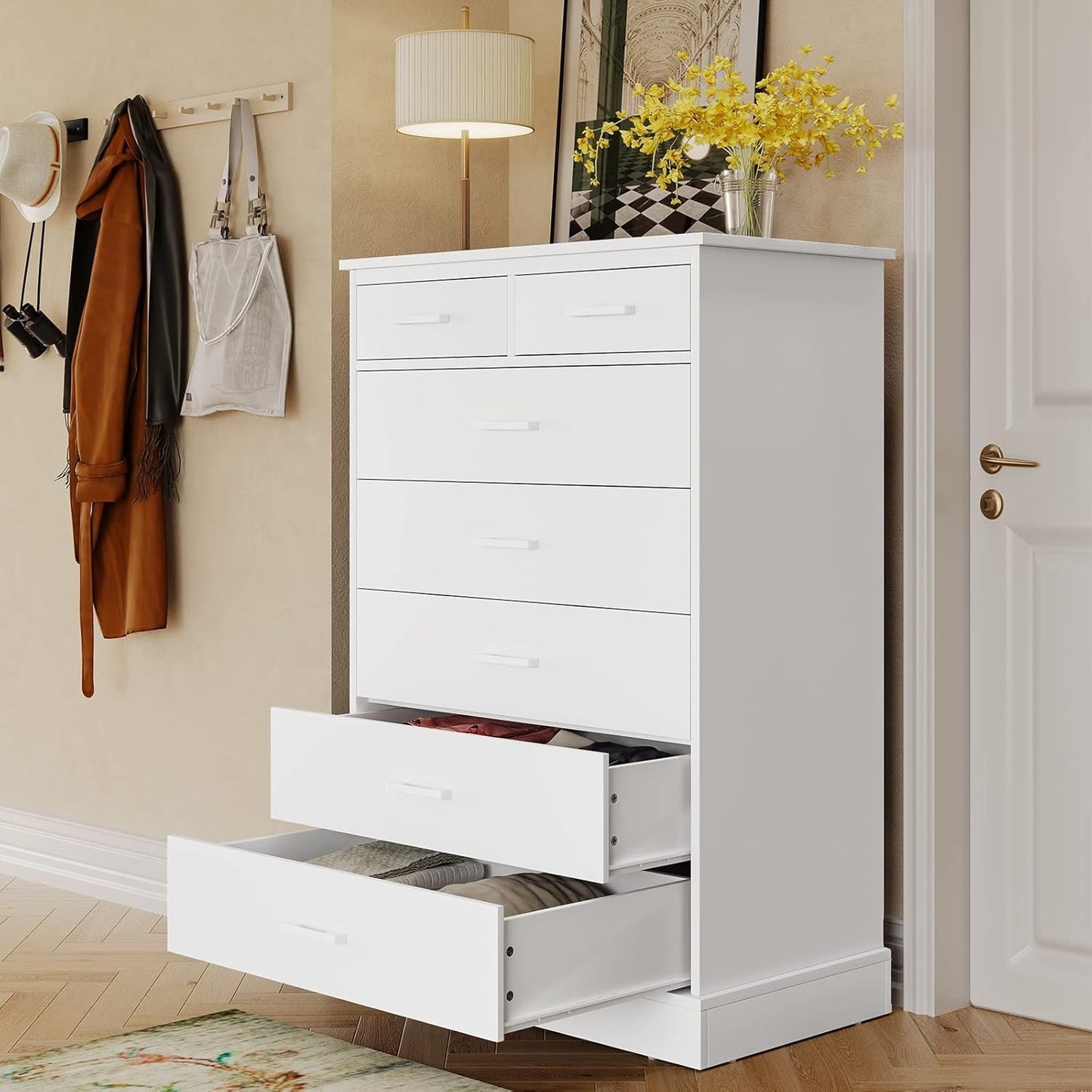 Hasuit White Dresser Tall 7 Drawer Dresser with Sturdy Base