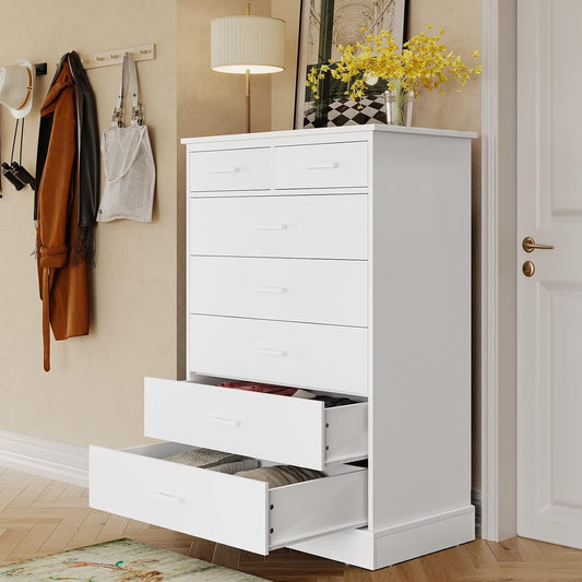 Hasuit White Dresser Tall 7 Drawer Dresser with Sturdy Base
