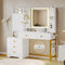 Hasuit Makeup Vanity Desk with Mirror and LED Lights Charging Station Jewelry Cabinet