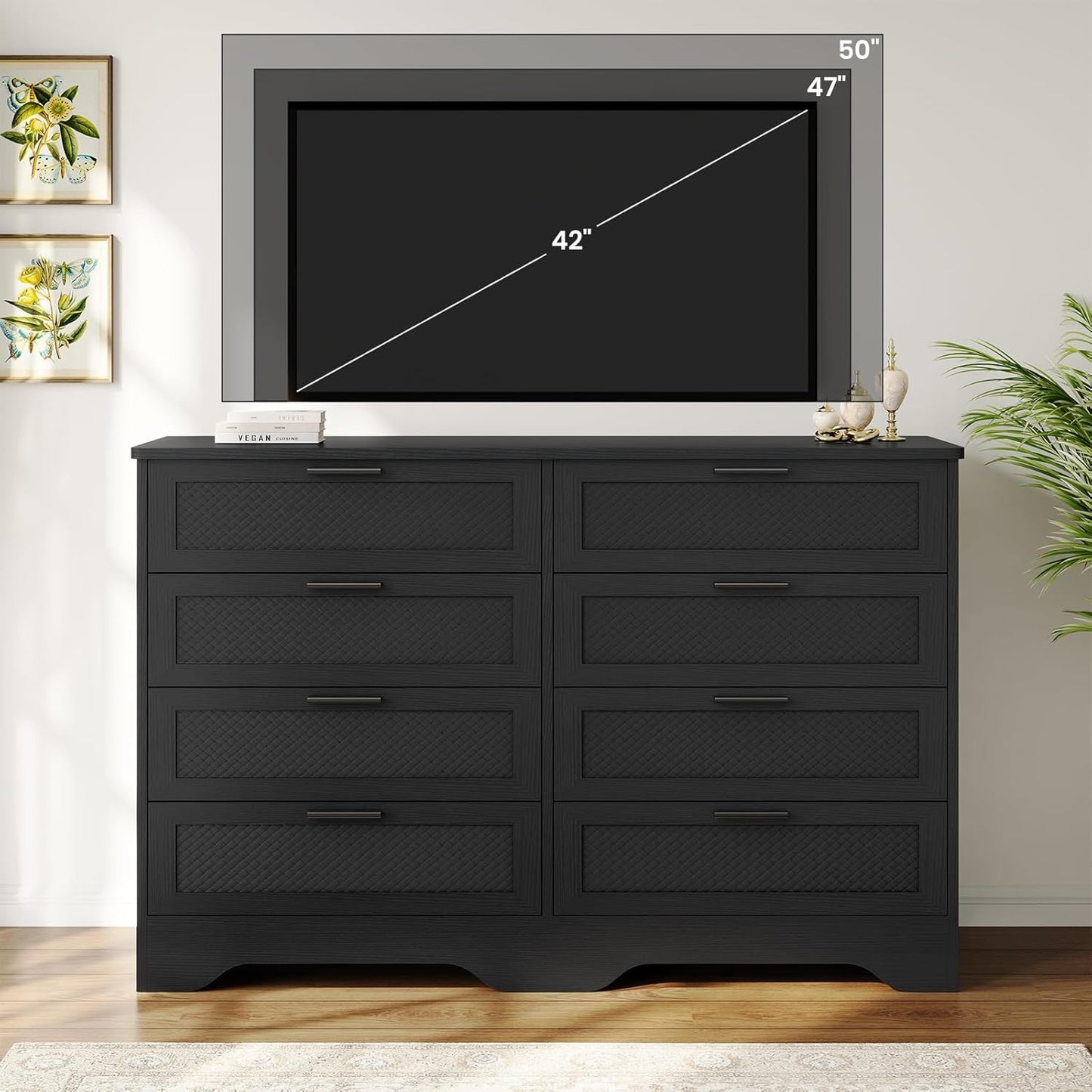 Hasuit Wood Black Dresser with 8 Drawers for Bedroom, Living Room, Hallway