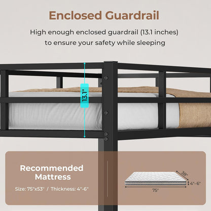 Hasuit Full Size Metal Loft Bed with Desk, LED Lights & Charging Station - Sturdy Space-Saving Bed Frame, Loft Bed Full Size Includes Safety Guard Rail & Ladder, No Box Spring Needed, Durable, Black
