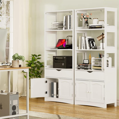 DICTAC Kitchen Pantry Storage Cabinets Freestanding Tall Bathroom Cabinet with Shelves and Drawer 64''H Sideboard Microwave Space Cupboard Organizer for Home Office,White, 23.62x13x64.06inch
