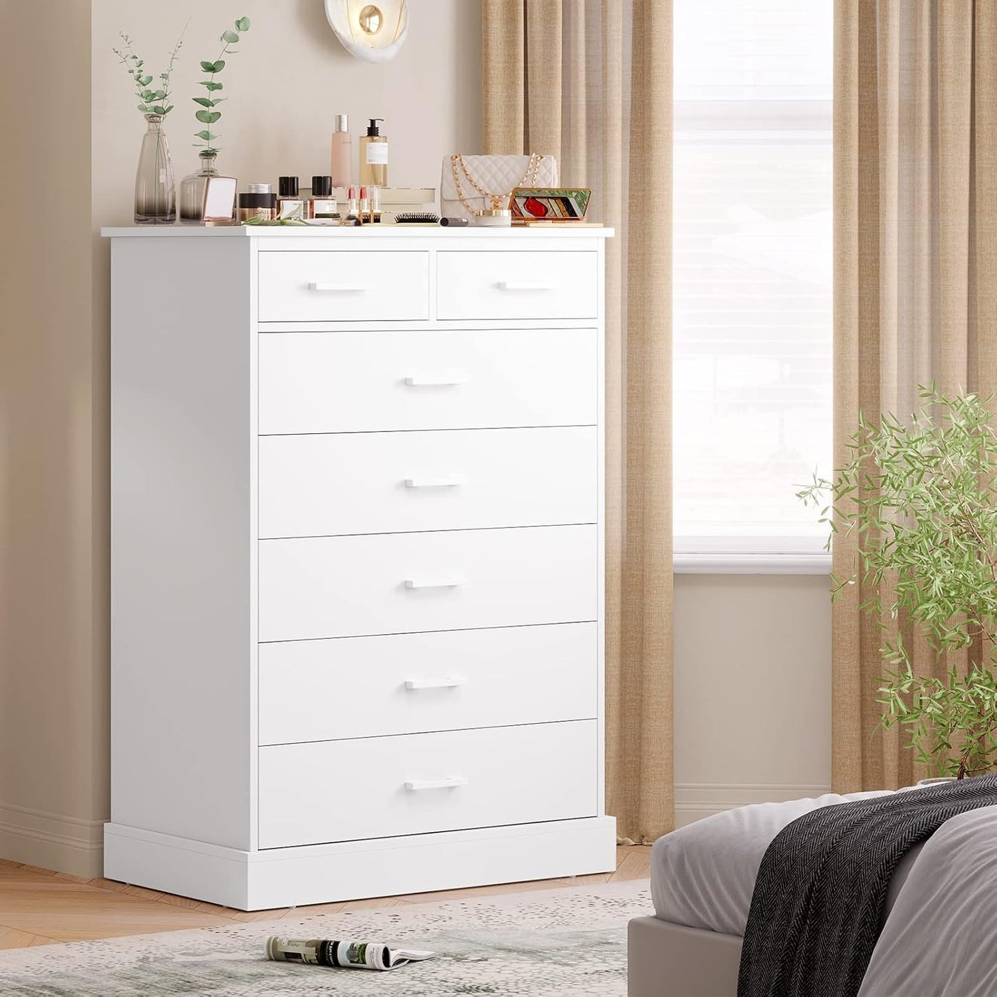 Hasuit White Dresser Tall 7 Drawer Dresser with Sturdy Base
