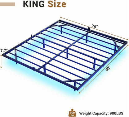 Hasuit Full Bed Frame w/ LED Lights & Metal Platform – No Box Spring, Easy Assembly