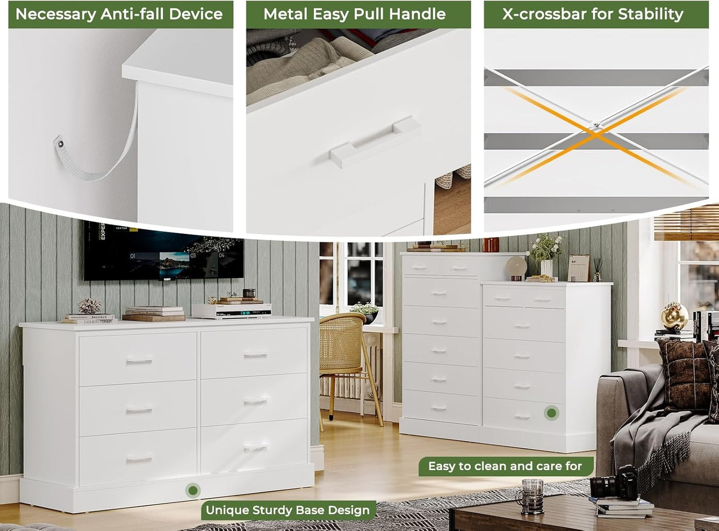 Hasuit White Dresser Tall 7 Drawer Dresser with Sturdy Base