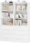 DICTAC Bookcase Set of 2 with 3 Drawers 73.23'' White Bookshelf Storage Cabinets with Shelves and Drawers Kitchen Pantry with Microwave Stand,Storage Organizer for Living Room,Office,Study, Bathroom