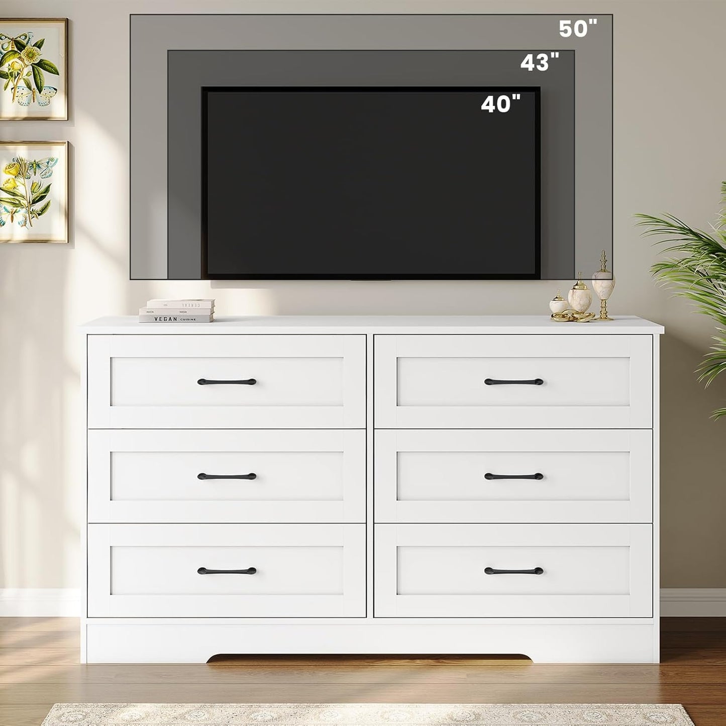 Hasuit Modern Wooden White Dresser for Bedroom with 6 Large Drawers