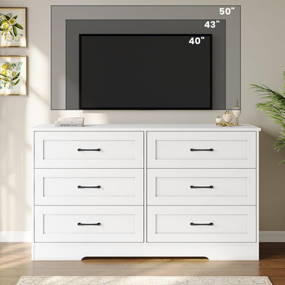 Hasuit Modern Wooden White Dresser for Bedroom with 6 Large Drawers