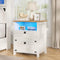 Hasuit Farmhouse Night Stand for Bedroom, Rustic Vintage White Nightstand with Charging Station and LED Lights, Bedside Table with 2 Drawers and Open Cubby, Retro Side End Side with Storage