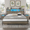 Hasuit King Bed Frame with Storage Headboard, Platform Bed King Size with Charging Station and LED Lights, Farmhouse Rustic Bed with Sliding Barn Door, Rustic Oak