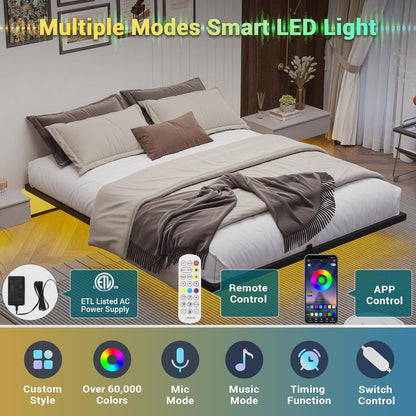 Hasuit Full Bed Frame w/ LED Lights & Metal Platform – No Box Spring, Easy Assembly