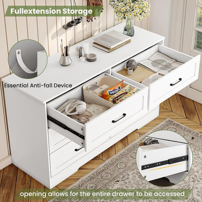 Hasuit Modern Wooden White Dresser for Bedroom with 6 Large Drawers