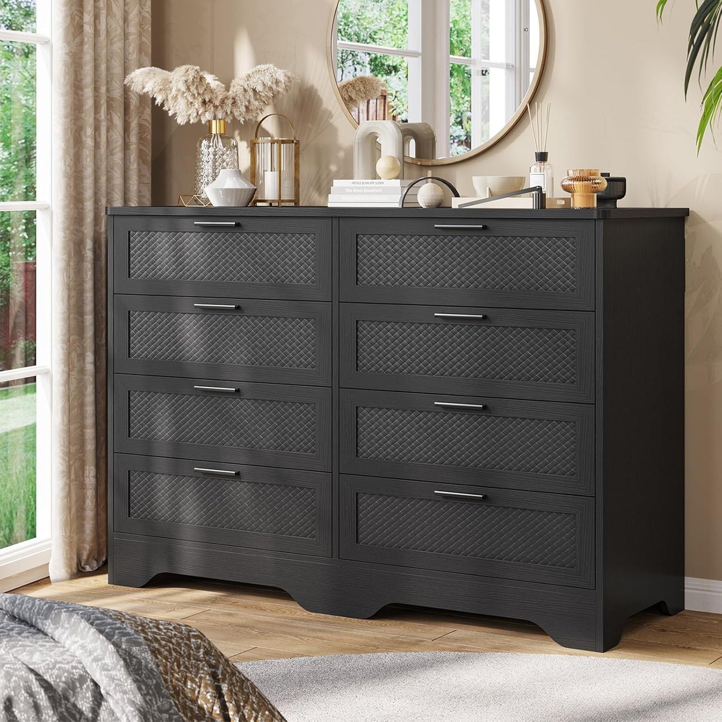 Hasuit Wood Black Dresser with 8 Drawers for Bedroom, Living Room, Hallway