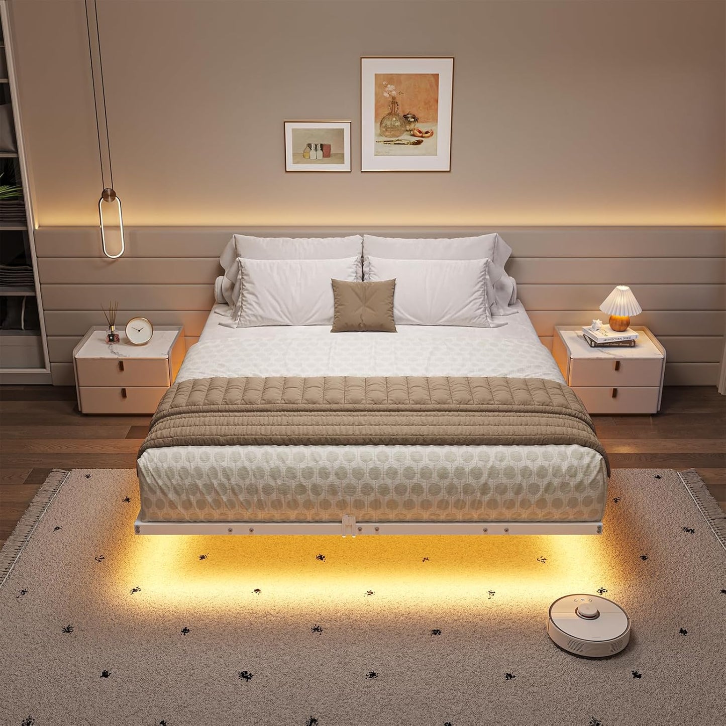 Hasuit Full Bed Frame w/ LED Lights & Metal Platform – No Box Spring, Easy Assembly