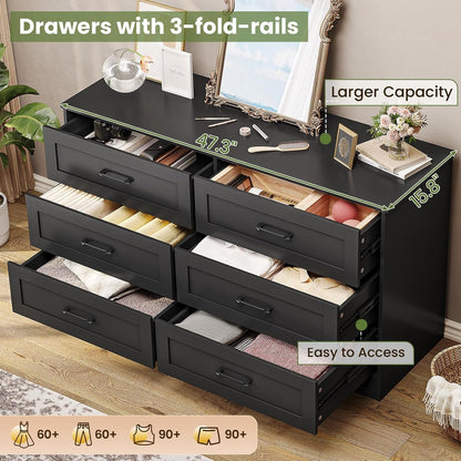 Hasuit Modern Wooden Black Dresser for Bedroom with 6 Large Drawers