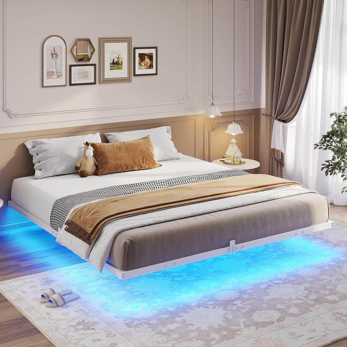 Hasuit Full Bed Frame w/ LED Lights & Metal Platform – No Box Spring, Easy Assembly
