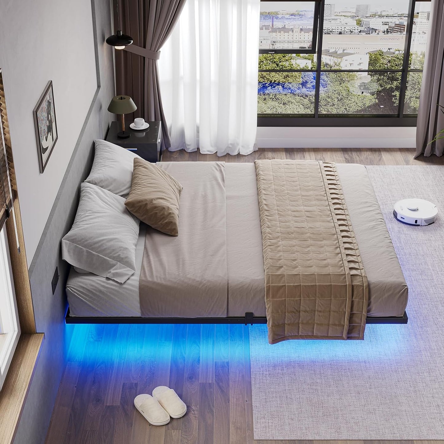 Hasuit Full Bed Frame w/ LED Lights & Metal Platform – No Box Spring, Easy Assembly