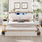 LED Farmhouse Wooden Platform Bed Frame With Charging Station 2 Drawers White
