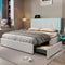 4 Drawers Faux Leather Upholstered Platform Bed Frame with LED Headboard White