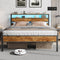 Hasuit Queen Bed Frame with Headboard, LED Lights and Charging Station, Metal Platform Bed Queen Size with Heavy Duty Slats, Under Bed Storage, Fast Assembly, No Box Spring Needed, Noise Free
