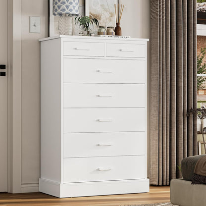 Hasuit White Dresser Tall 7 Drawer Dresser with Sturdy Base