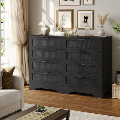 Hasuit Wood Black Dresser with 8 Drawers for Bedroom, Living Room, Hallway
