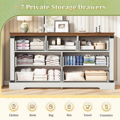 Hasuit White Dresser for Bedroom, Wooden 55.1" Long Dressers Chest of Drawer, Farmhouse 7 Drawer Dresser with Thick Styling, Large Capacity Storage Cabinet Organizer, Wide Dressers for Bedroom Hallway