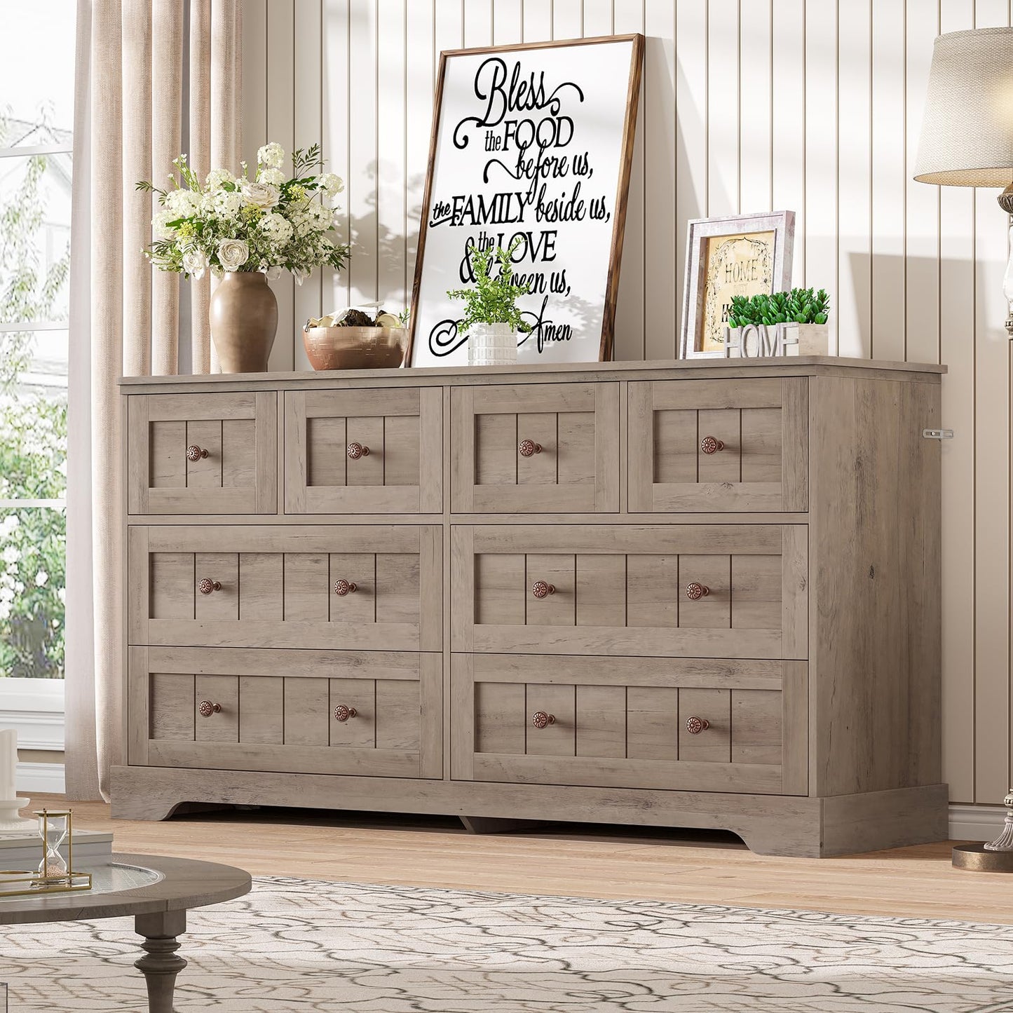 Hasuit Black Dresser for Bedroom, Farmhouse 8 Drawers Dresser, 55" Wide Dressers Chest of Drawers with Hand Carved Panel, Large Wood Closet Storage Organizers Dressers for Bedroom, Living Room Hallway