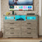 Hasuit 6 Drawer Dresser with LED Lights and Charging Station, Farmhouse Chest of Drawers Closet Organizer, Clothes Storage Cabinet Double Dressers for Bedroom, Living Room, Hallway, Rustic Oak