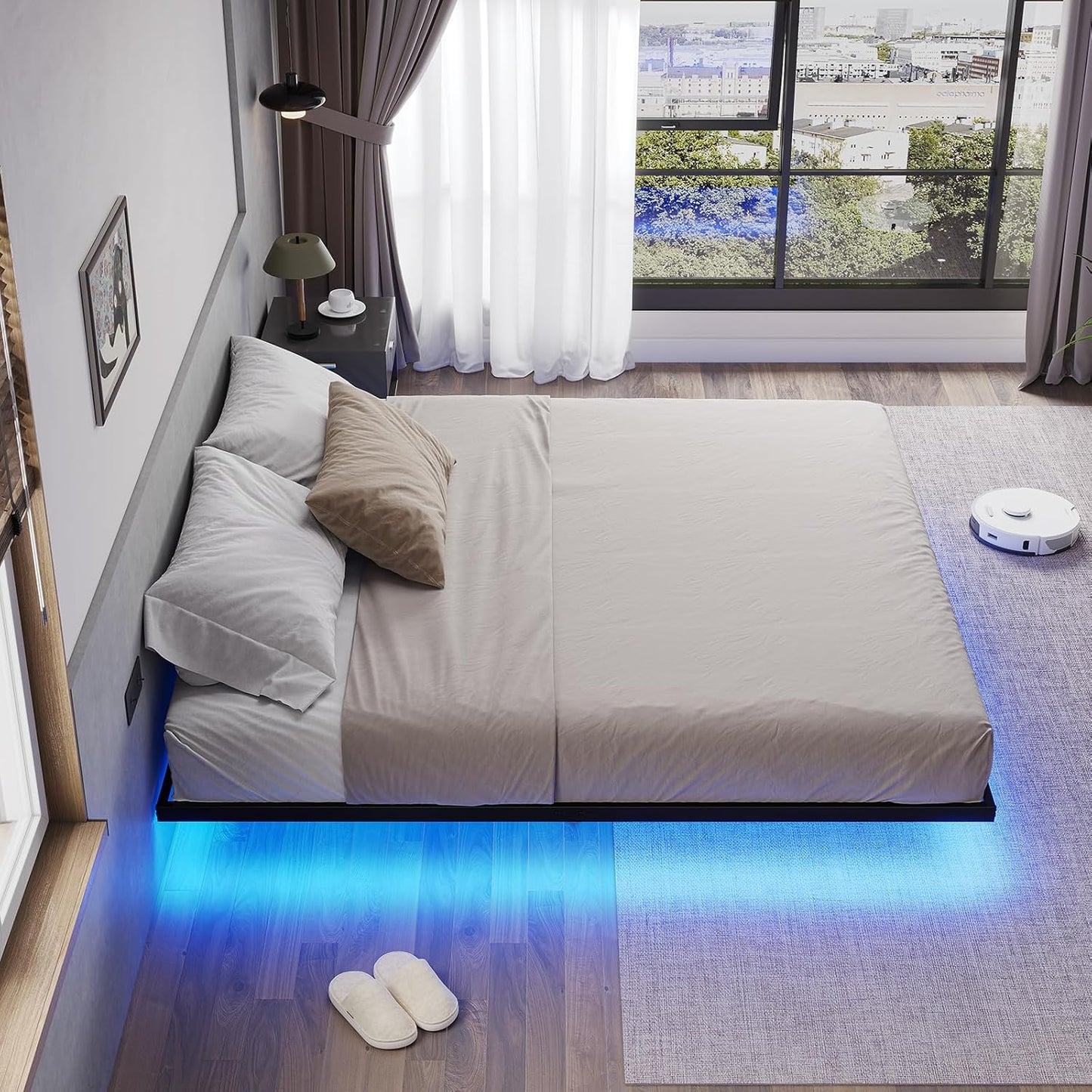 Hasuit Full Bed Frame w/ LED Lights & Metal Platform – No Box Spring, Easy Assembly