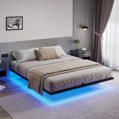 Hasuit Full Bed Frame w/ LED Lights & Metal Platform – No Box Spring, Easy Assembly