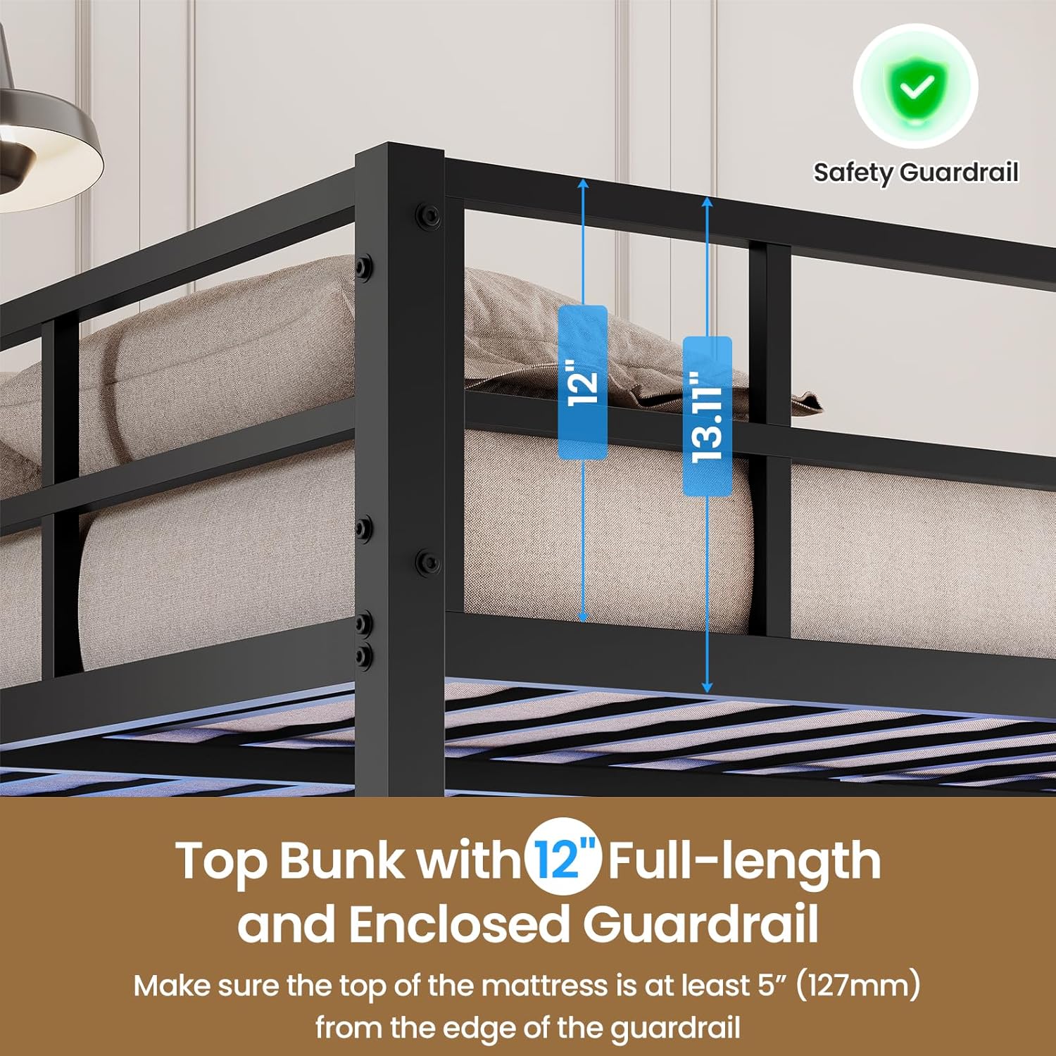 Hasuit Full Over Twin Bunk Bed with Desk Convertible Storage Shelf,Metal Loft Bed with Led Lights & Charging Station,Bunk Beds for Teens with Safety Guard & Stairs,Space Saving Bedroom Furniture,Black