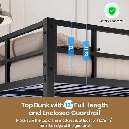 Hasuit Full Over Twin Bunk Bed with Desk Convertible Storage Shelf,Metal Loft Bed with Led Lights & Charging Station,Bunk Beds for Teens with Safety Guard & Stairs,Space Saving Bedroom Furniture,Black