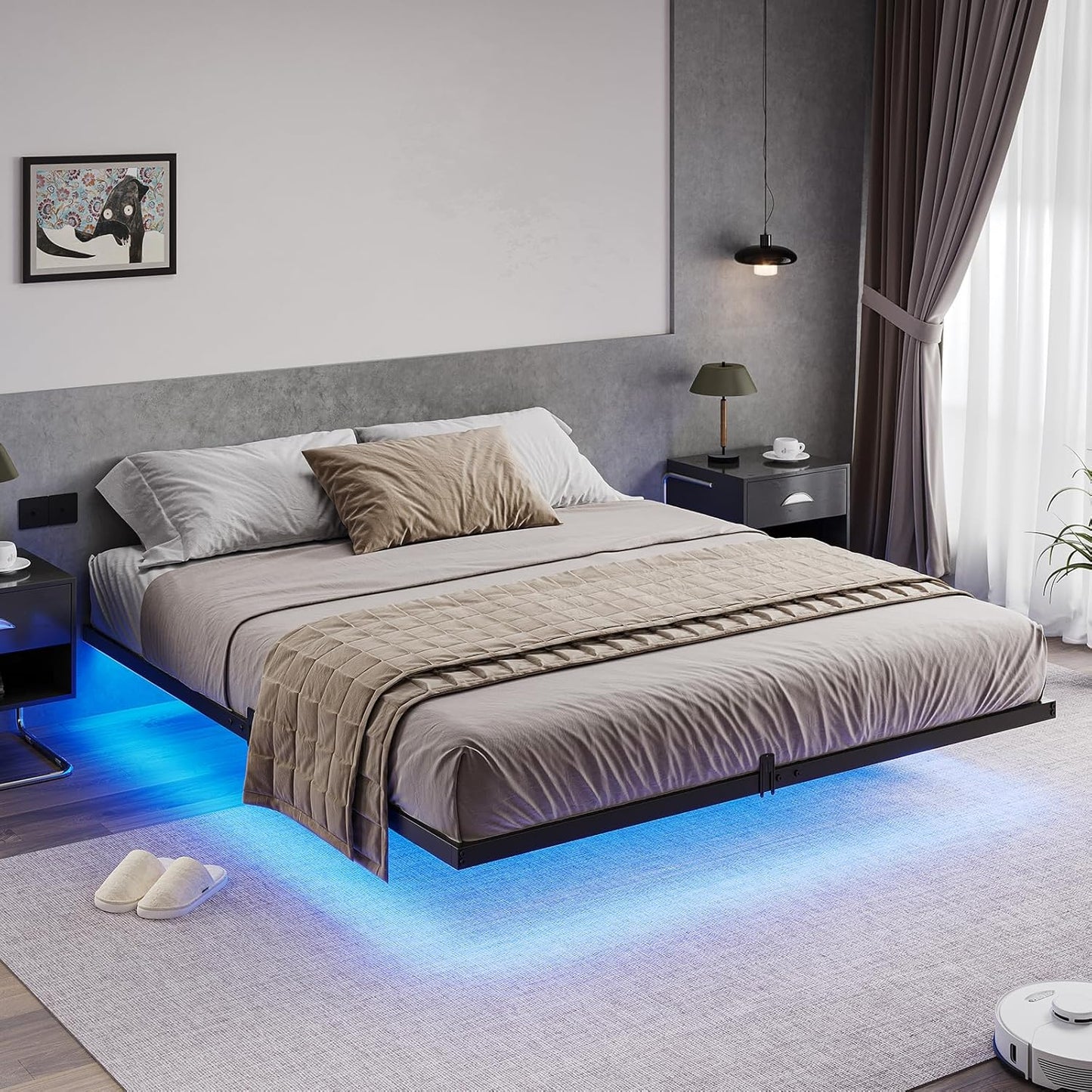Hasuit Full Bed Frame w/ LED Lights & Metal Platform – No Box Spring, Easy Assembly