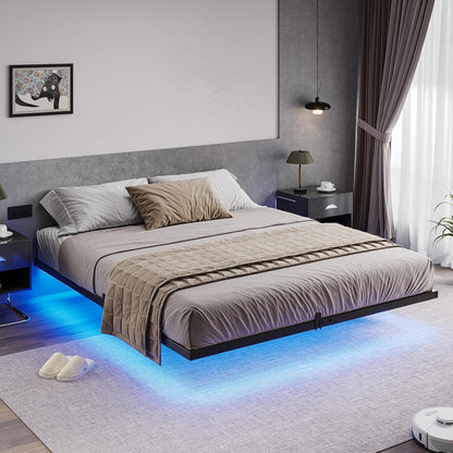 Hasuit Full Bed Frame w/ LED Lights & Metal Platform – No Box Spring, Easy Assembly