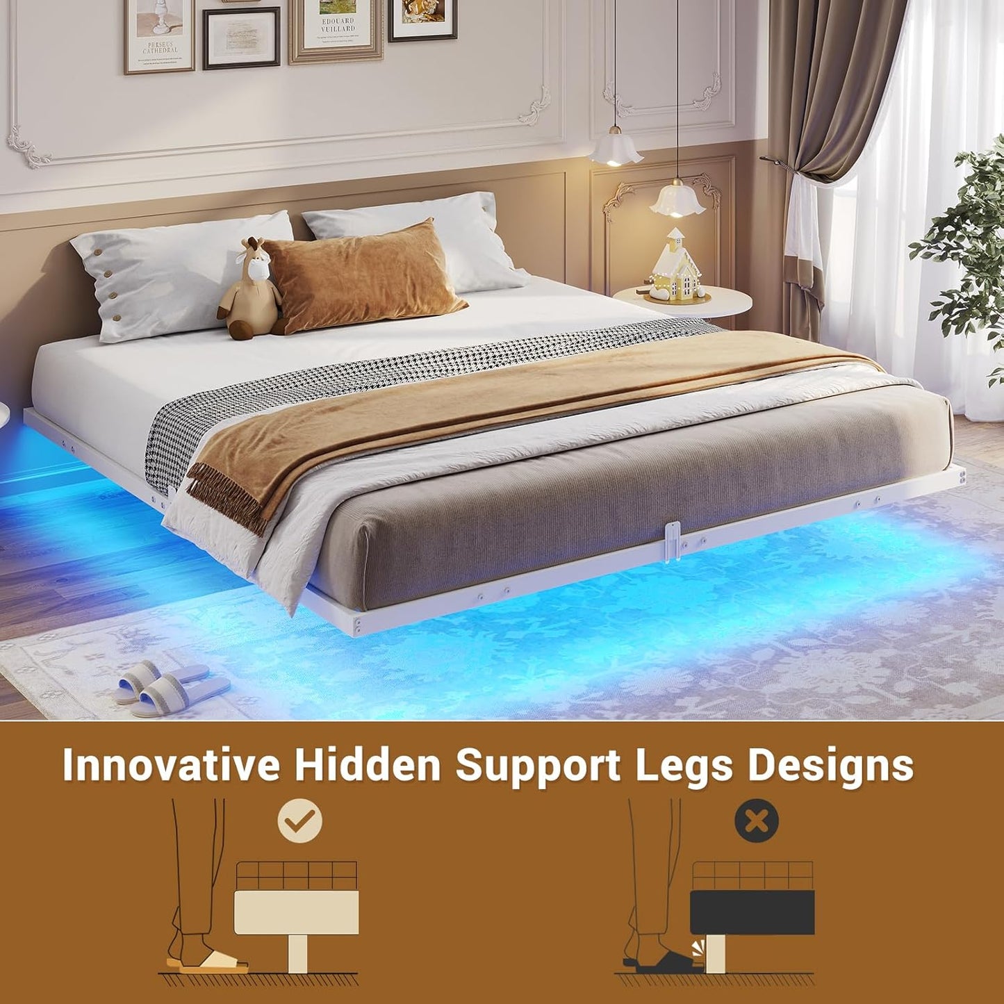Hasuit Full Bed Frame w/ LED Lights & Metal Platform – No Box Spring, Easy Assembly