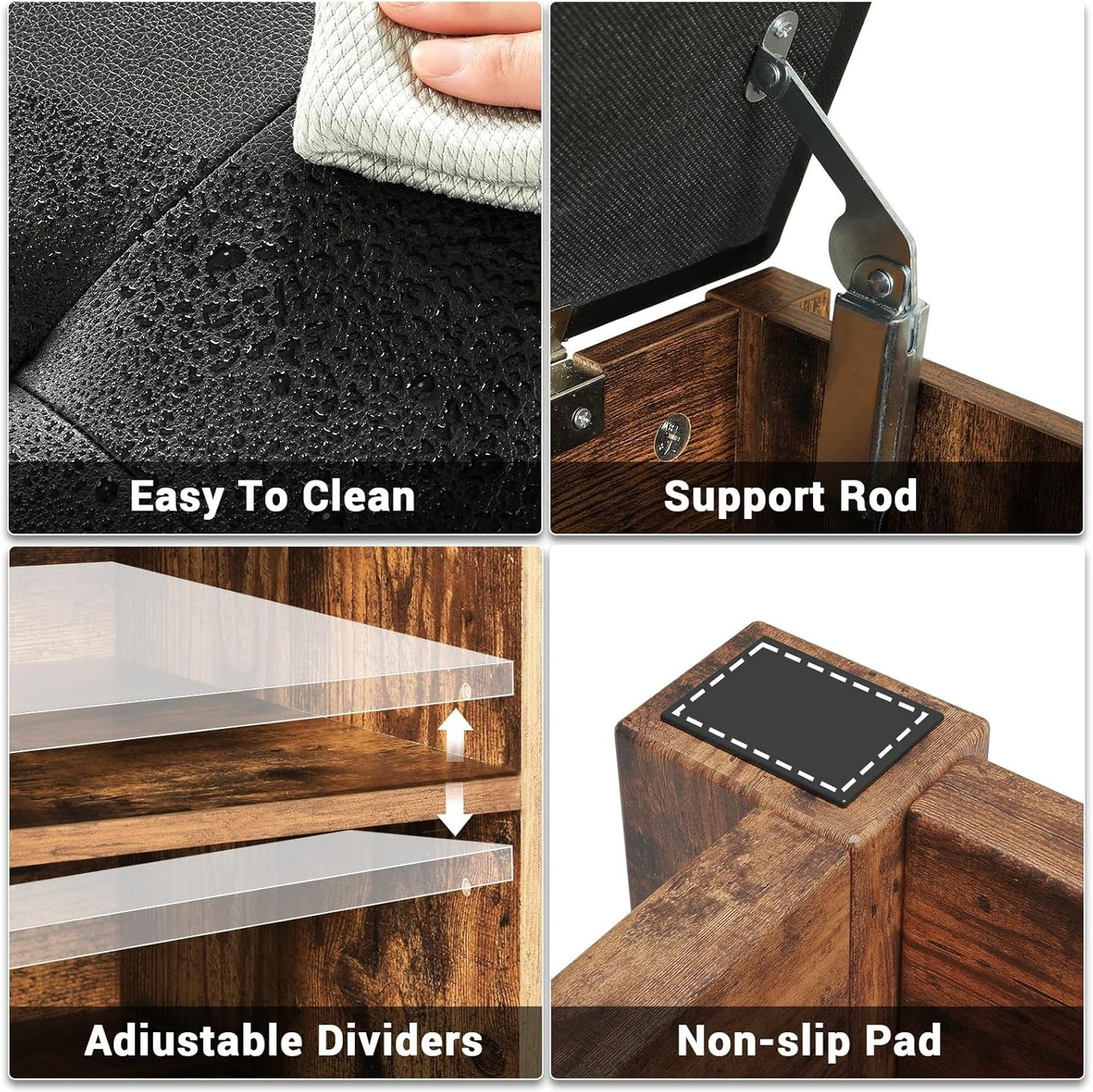 Hasuit 8 Adjustable Cubbies Shoe Organizer Bench With Cushion Seat And 2 Lift Top Storage Boxes Brown