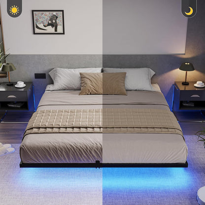 Hasuit Full Bed Frame w/ LED Lights & Metal Platform – No Box Spring, Easy Assembly