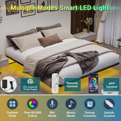 Hasuit Full Bed Frame w/ LED Lights & Metal Platform – No Box Spring, Easy Assembly