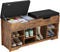 Hasuit 8 Adjustable Cubbies Shoe Organizer Bench With Cushion Seat And 2 Lift Top Storage Boxes Brown