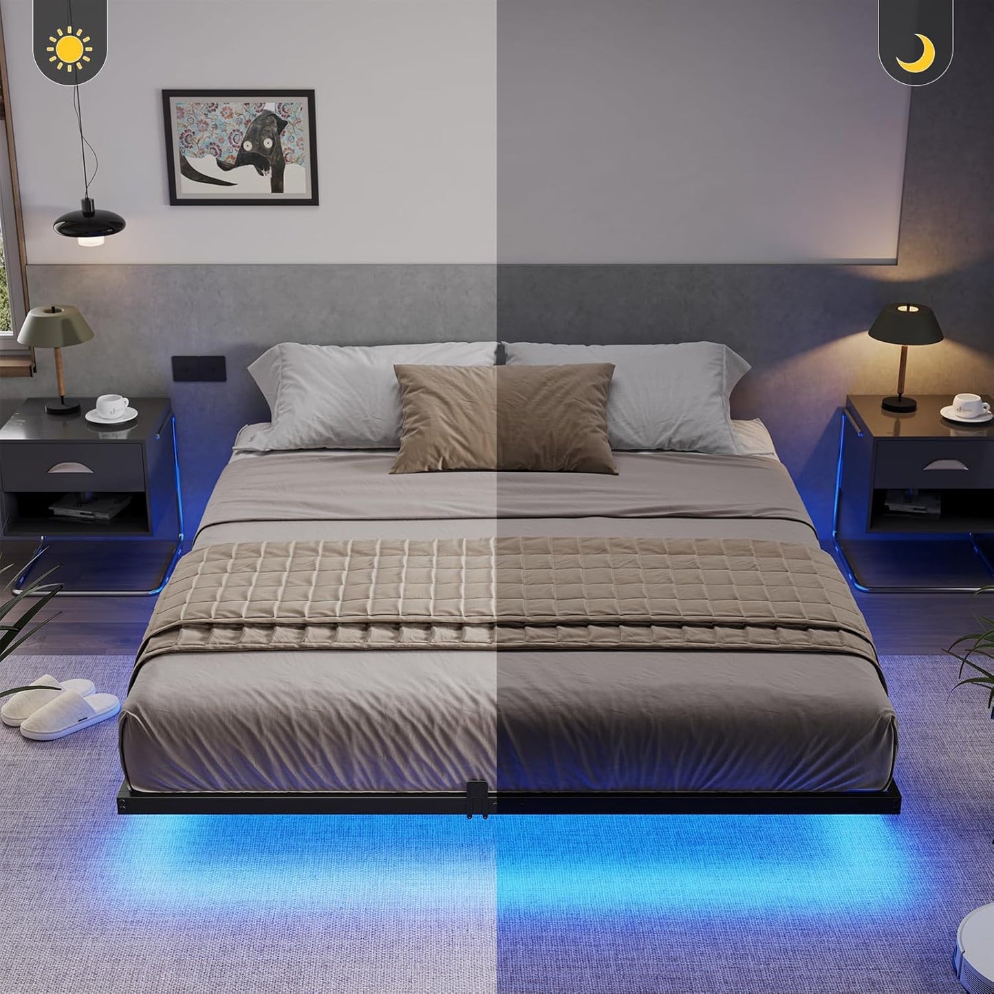 Hasuit Full Bed Frame w/ LED Lights & Metal Platform – No Box Spring, Easy Assembly
