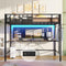 Hasuit Full Size Metal Loft Bed with Desk, LED Lights & Charging Station - Sturdy Space-Saving Bed Frame, Loft Bed Full Size Includes Safety Guard Rail & Ladder, No Box Spring Needed, Durable, Black