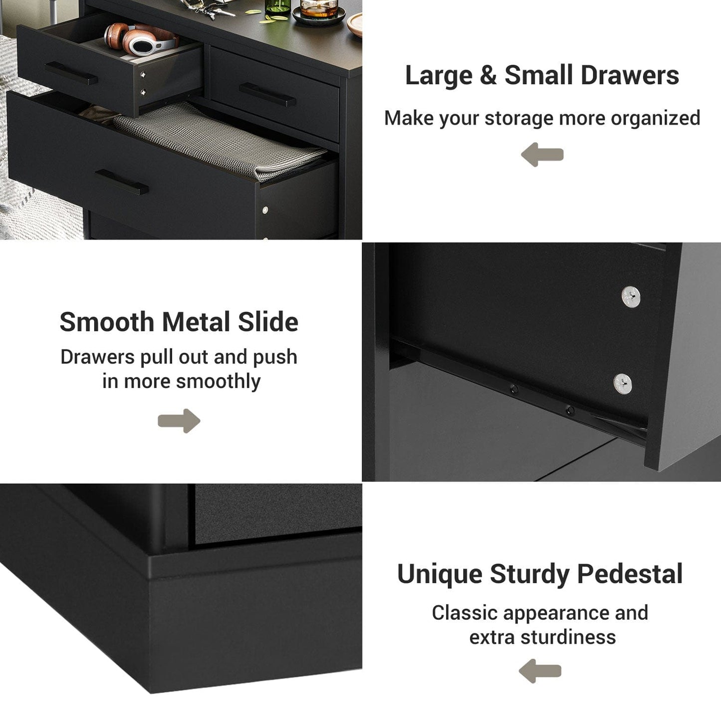Hasuit Black Dresser Tall 7 Drawer Dresser with Sturdy Base