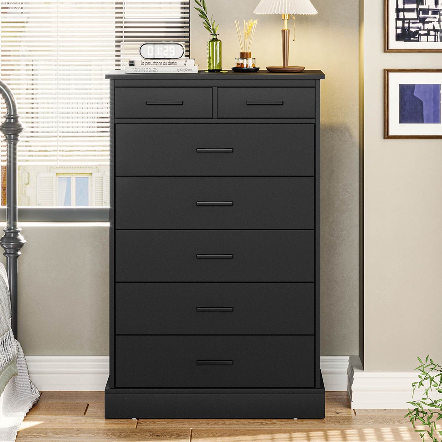 Hasuit Black Dresser Tall 7 Drawer Dresser with Sturdy Base