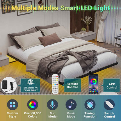 Hasuit | Floating Bed Frame Full Size with LED Lights Metal Platform Full Bed No Box Spring Needed