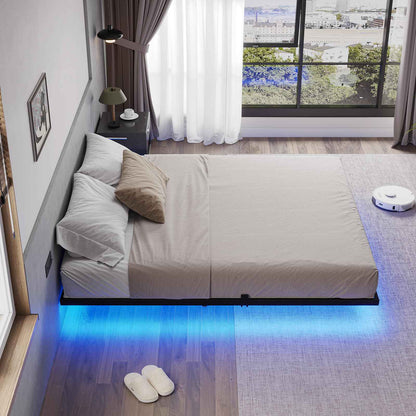 Hasuit | Floating Bed Frame Full Size with LED Lights Metal Platform Full Bed No Box Spring Needed