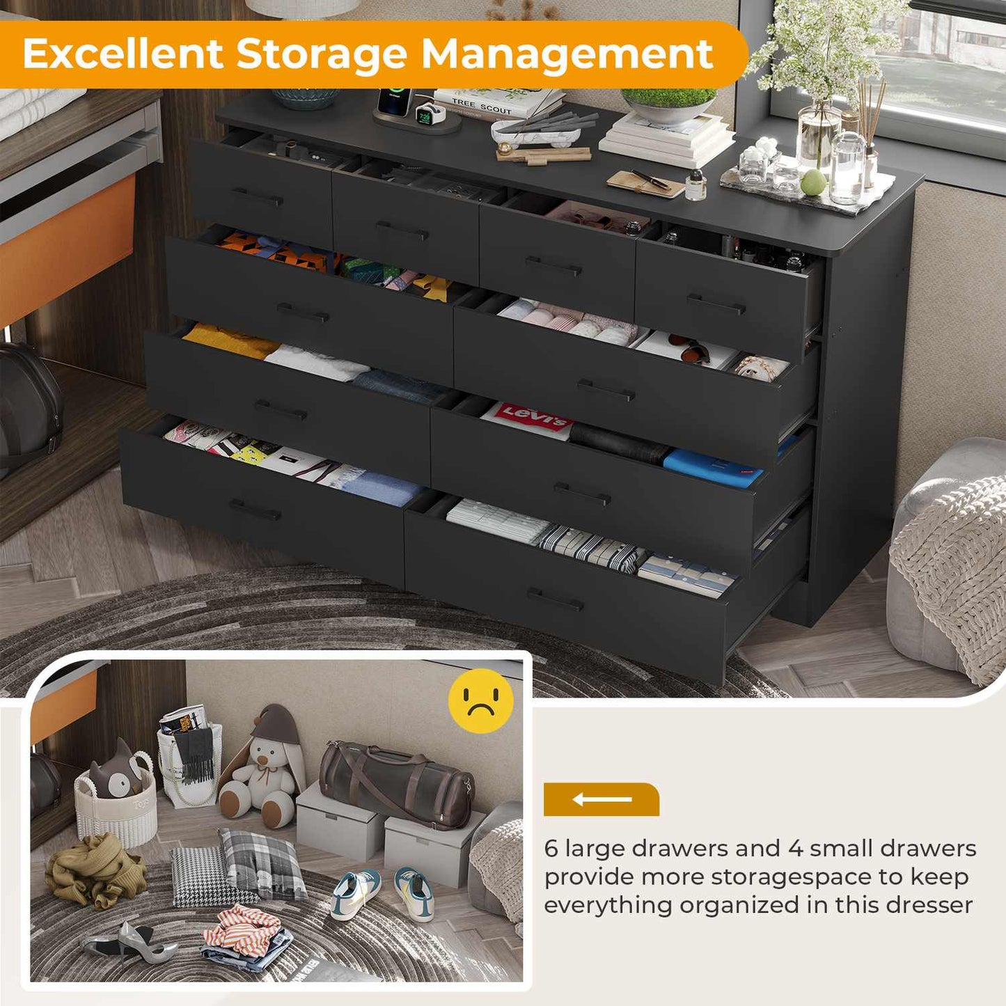 Hasuit Drawers Dresser for Bedroom, Long Dresser TV Stand for Living Room