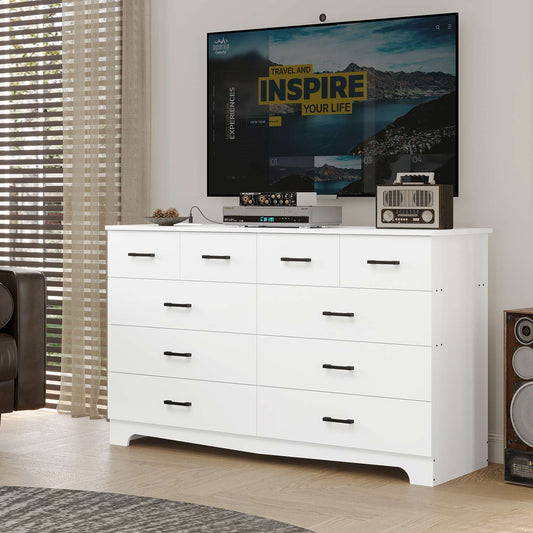 6 Drawers LED Dresser with 2 Pull-Out Tray Storage Organizer White