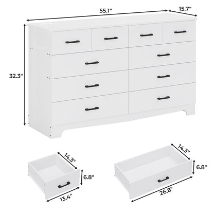 6 Drawers LED Dresser with 2 Pull-Out Tray Storage Organizer White